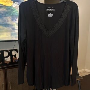 Torrid Black Lace Trim V-Neck Blouse